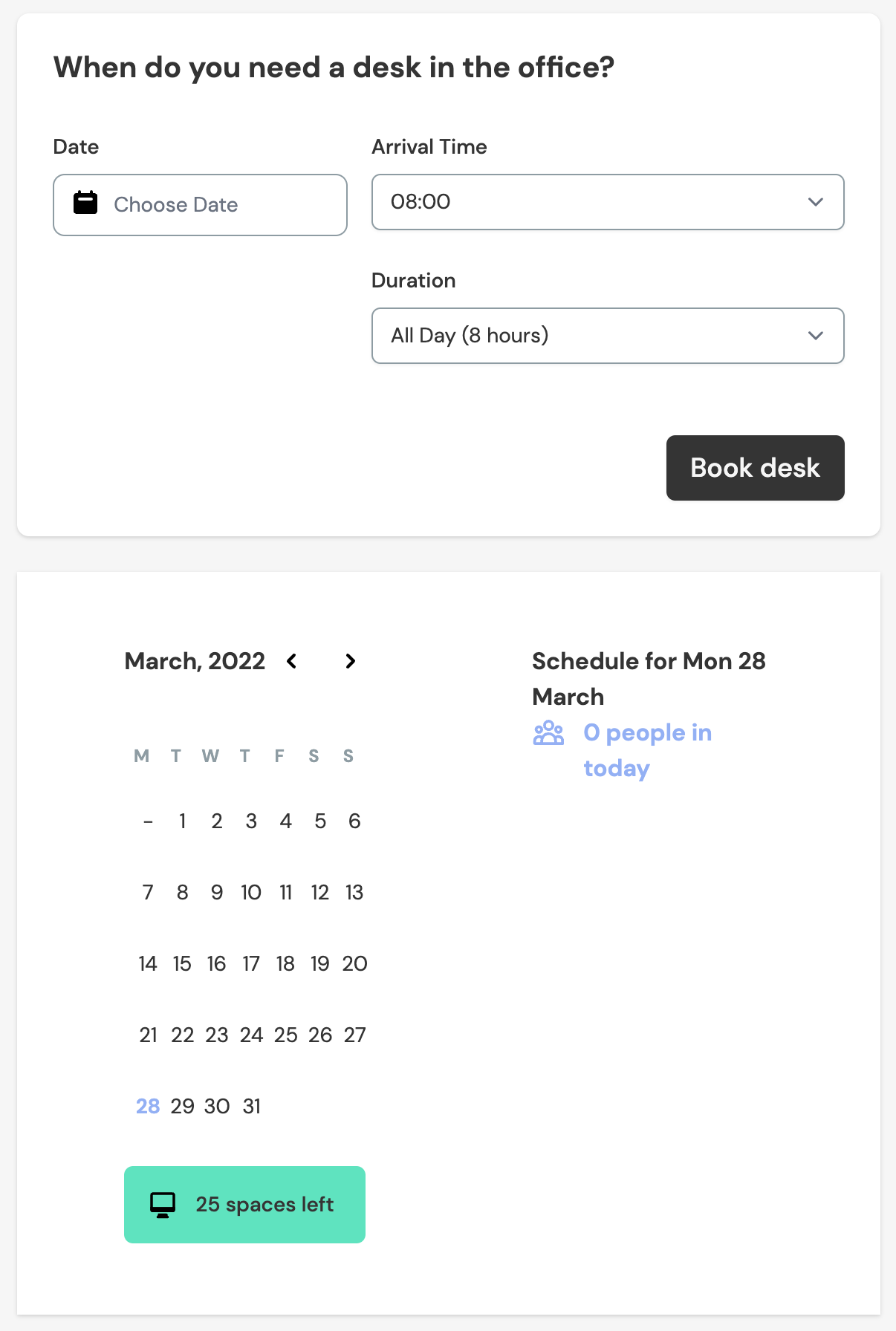 Internal desk booking tool