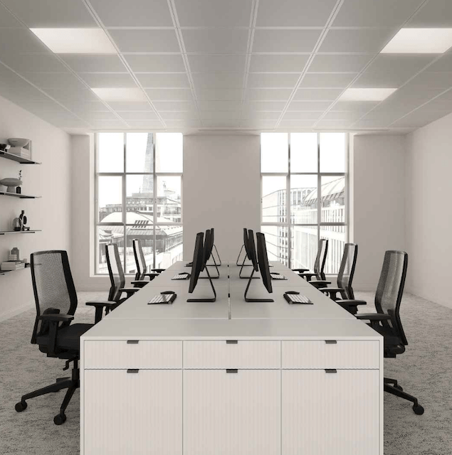 Private day office with comfortable seating and city views