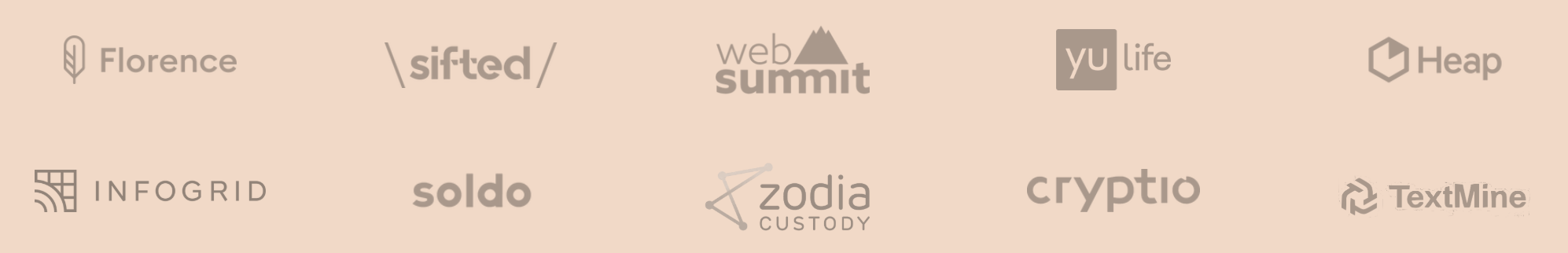 Portfolio companies including Florence, Sifted, Web Summit, Yu Life, Heap, Infogrid, Soldo, Zodia Custody, Cryptio, and TextMine