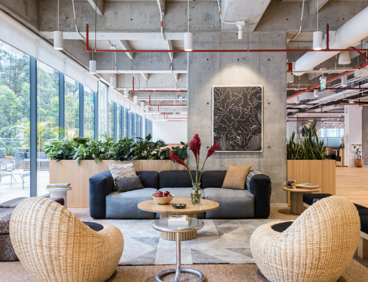 Modern workspace representing the future of work with survey data visualization